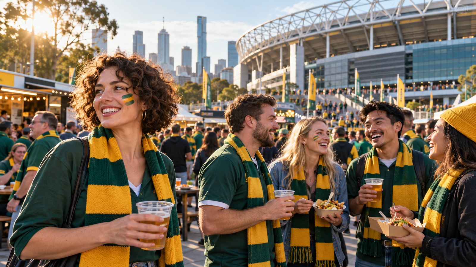 Supporters gather outside an Australian stadium before a match